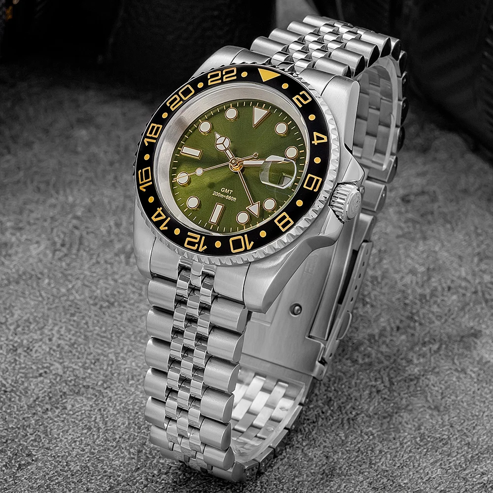 ADDIESDIVE Custom GMT Quartz Watch For Men Luxury Swiss Ronda 515-24H Movement 316L Stainless Steel 200m Waterproof Wristwatch