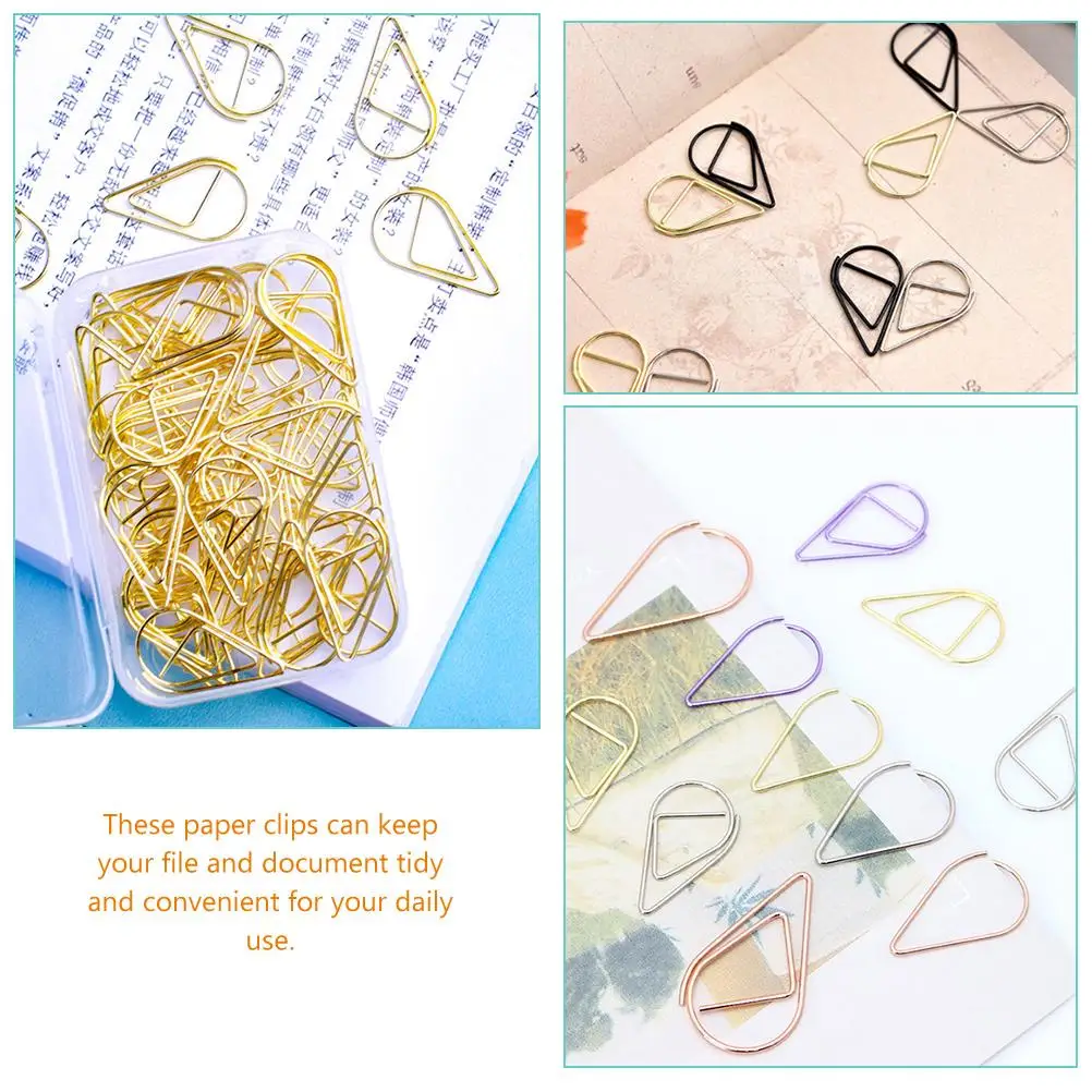

100pcs Teardrop Metal Paper Clips Small Gold Document File Organizer Office Supplies Student Stationery