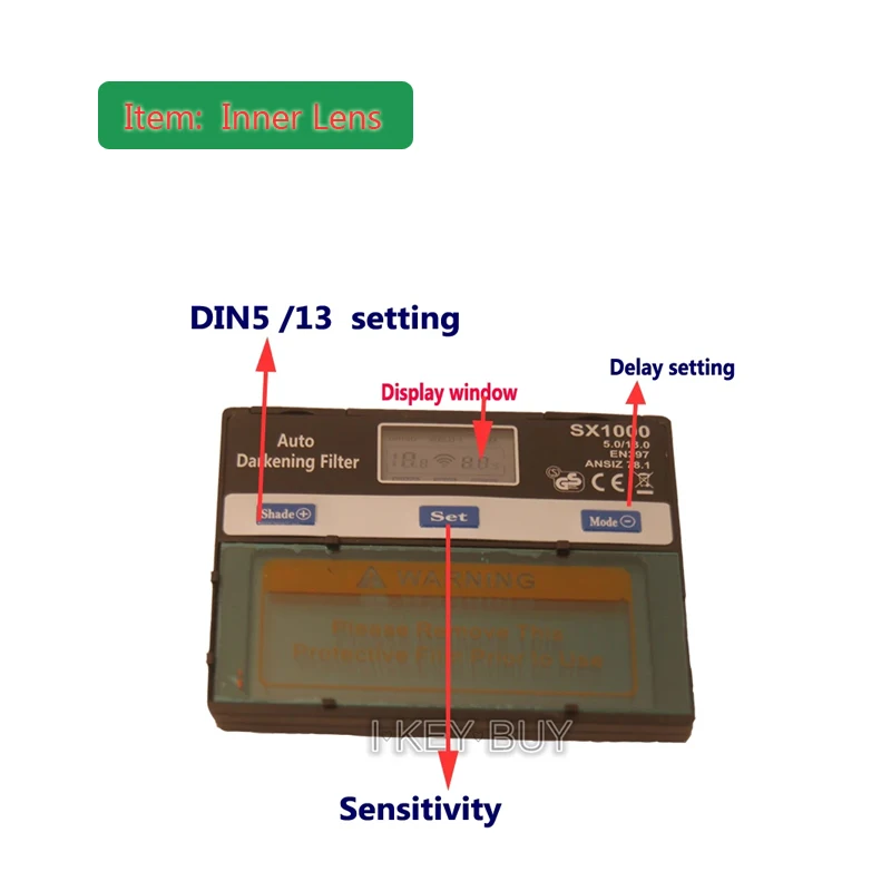 Máscara de casco de soldadura con oscurecimiento automático Solar, filtro de lente de vidrio, 110x90mm, sombra Digital ajustable externa DIN5/13, 1 unidad