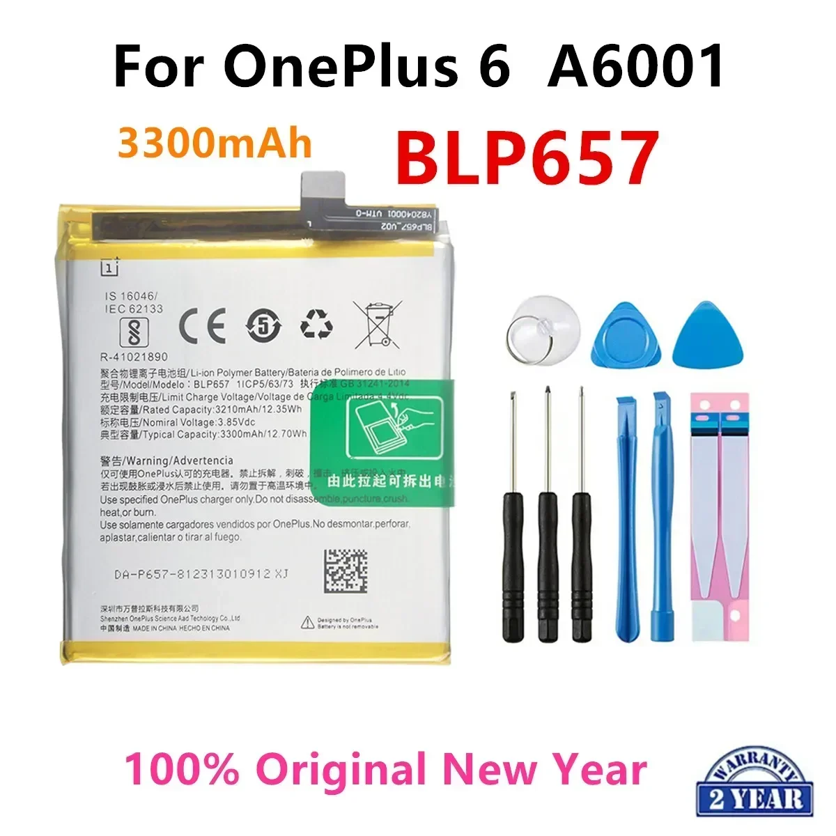 100% Orginal BLP657 3300mAh Replacement Battery For OnePlus 6  A6001 Genuine Latest Production Phone Batteries+Tools