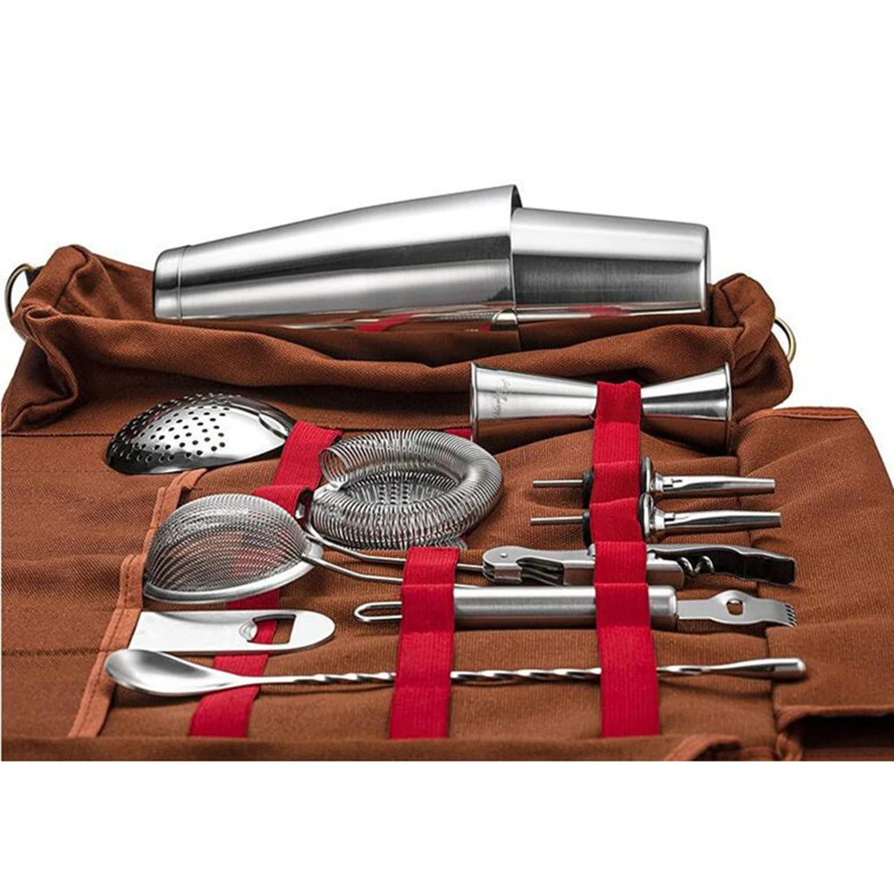 

Bartender kit, with cocktail shaker set, travel bar tool kit, portable bartender tool kit, easy to carry and store.
