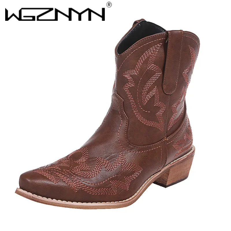 2023 schuhe für Frauen Neue Gestickte Western Cowboy Stiefel Frauen Herbst Spitz Starke Ferse Hohe Stiefel Frau Botas De Mujer