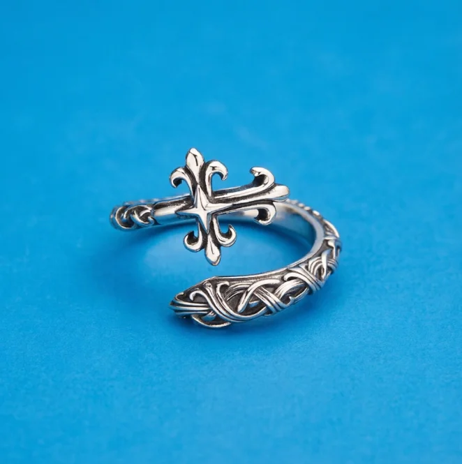 925 sterling silver ring eternal rattan cross ring ring ring opening thai silver retro trendy stylish jewelry