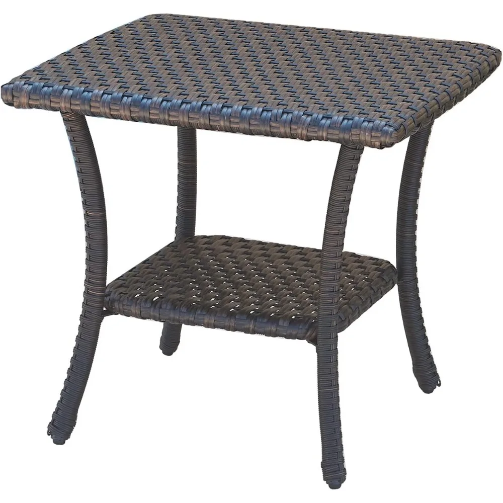 

Rilyson Patio Tables Outdoor Coffee Table - Wicker Rattan Side Tables with 2-Tier Storage Shelf End Table for Porch Deck Balcony
