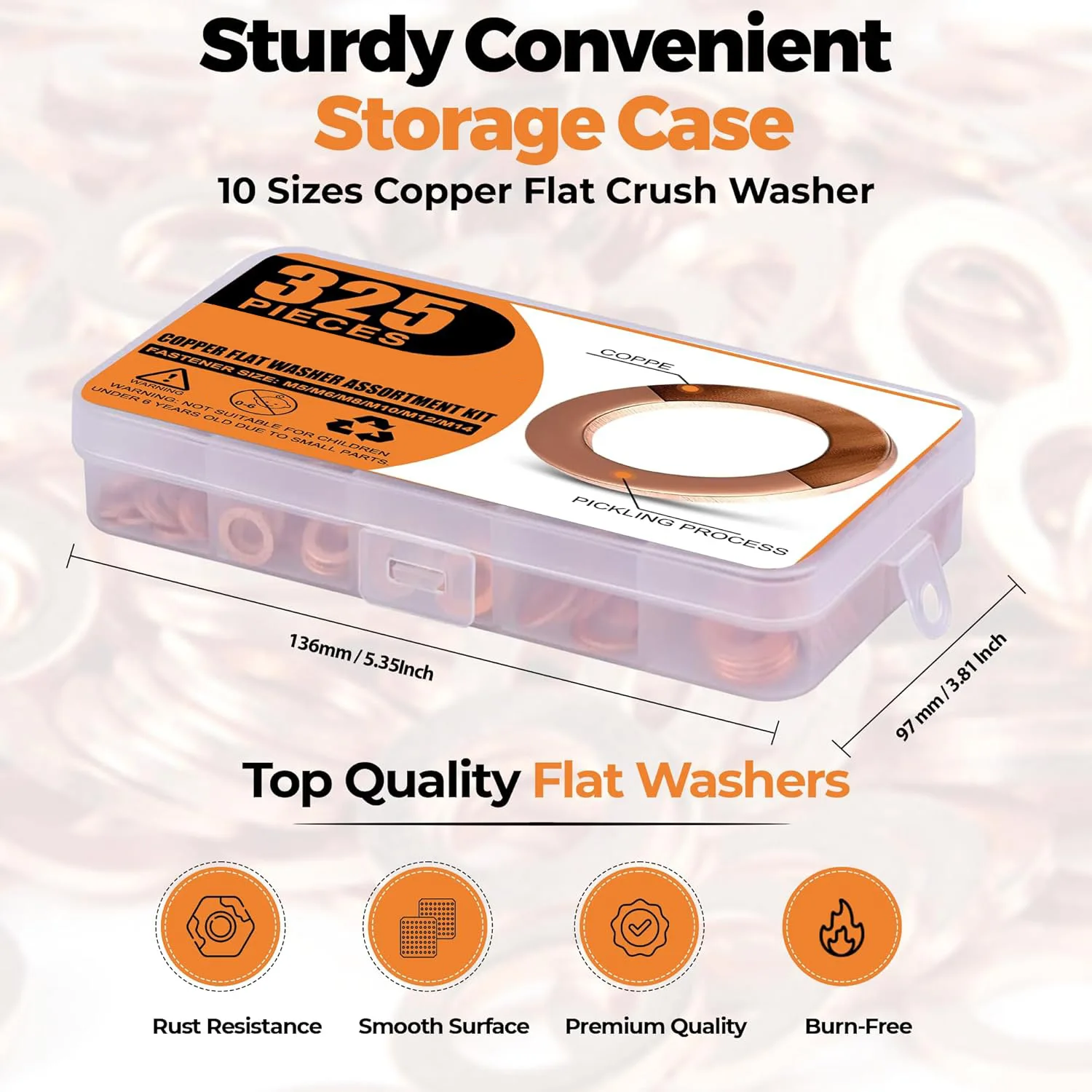

325pcs Flat Copper Washers Set M6/M8/M10/M12/M14 , Copper Crush Washers Gasket Sealing spacer Assortment Kit for drain oil plug