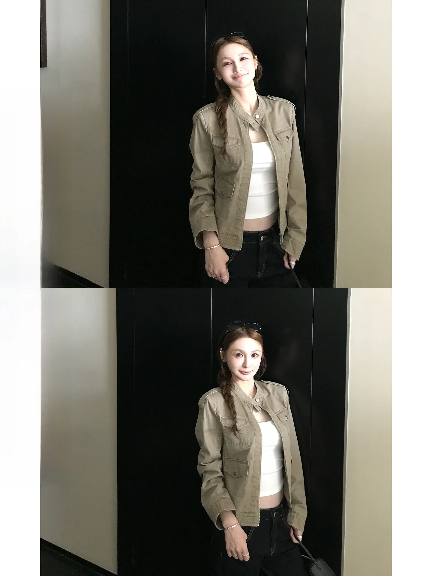 

Ретро-куртка в американском стиле для женщин: модная мотоциклетная куртка с воротником-стойкой, элегантная, хлопковая, на молнии, с длинными рукавами