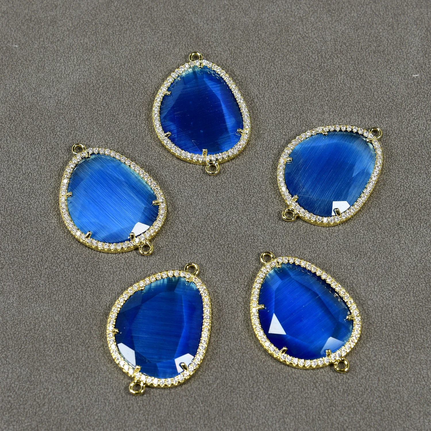 

APDGG 5 Pcs Blue Cat eye Connector Double Rings Jewelry Finding
