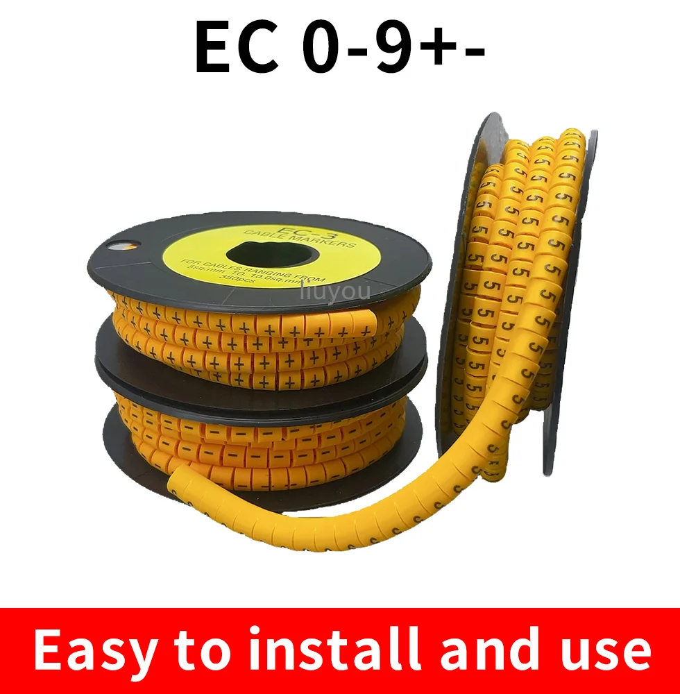 EC-0 Cable Markers Letter 0 to 9 + - X 600PCS (Each50pcs ) for wire diameter 1.5sq .mm~ 3.0 sq.mm Cable Wire Markers