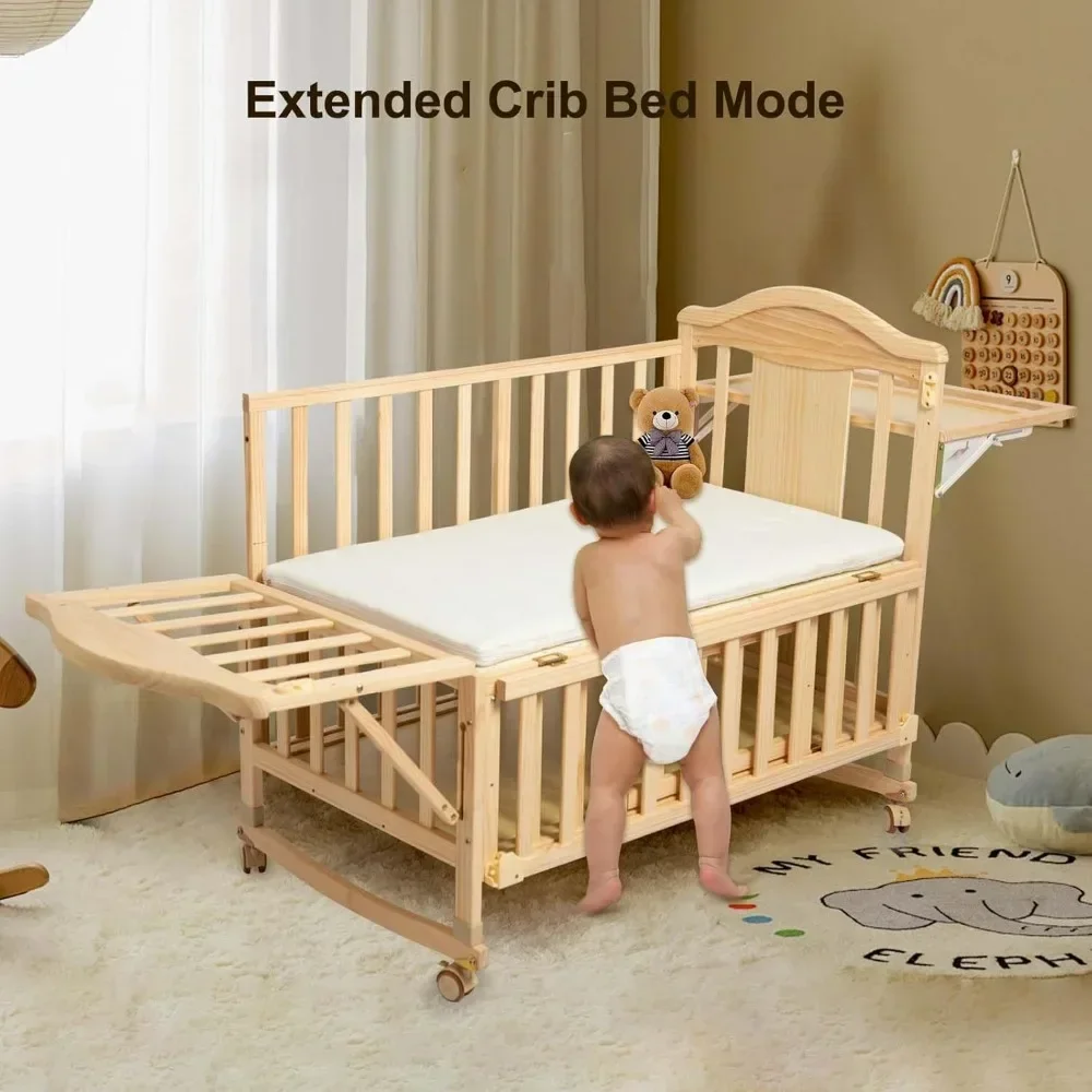 Mini culle per bambini 4 in 1 convertibili - Cunas Para Bebes con ripiano fasciatoio e materasso inclusi, comodini per bambini in legno 2024