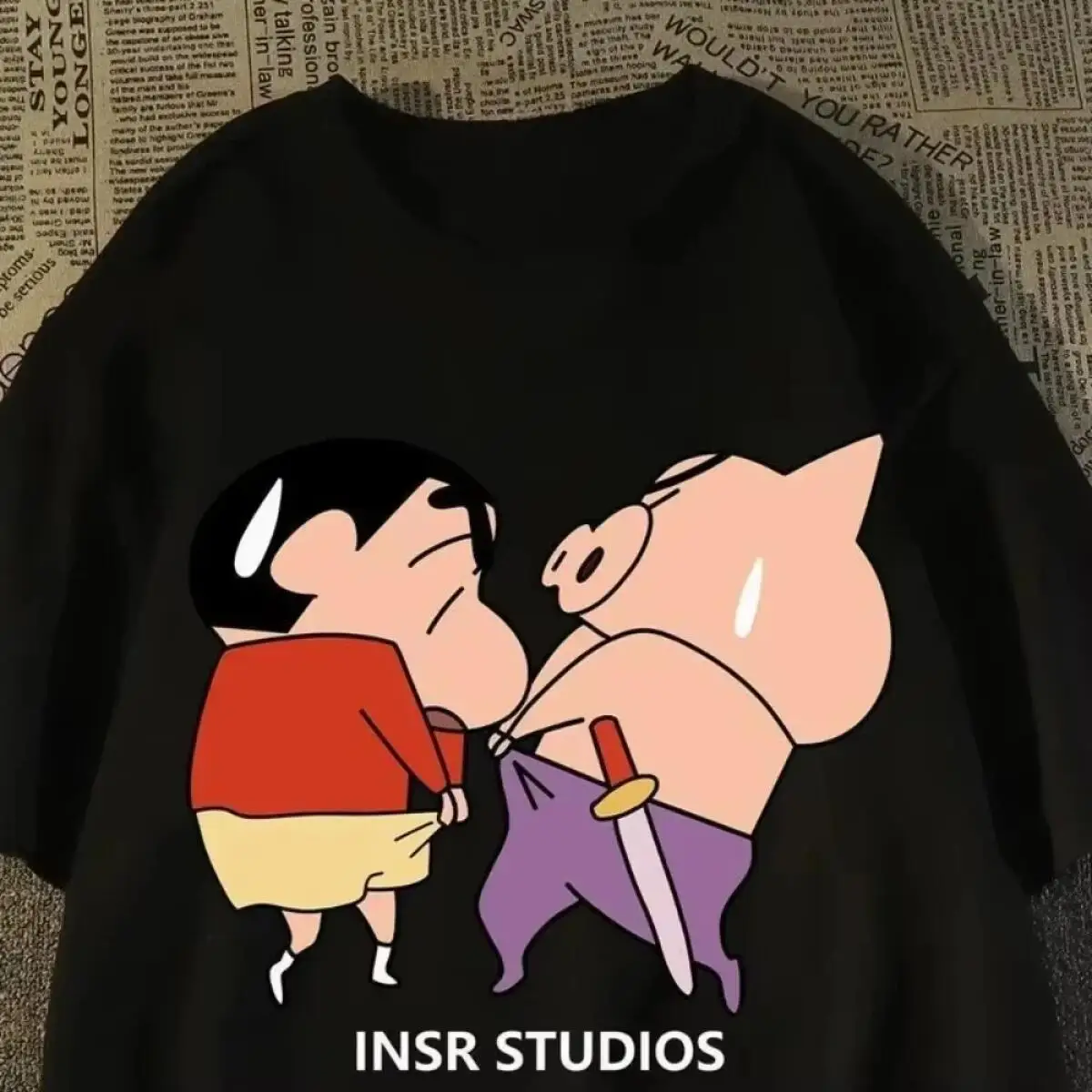 Crayon Shin Chan Shinnosuke Funny Print T Shirt Men Women Oversized Cartoon Graphic Short Sleeve Casual Tee