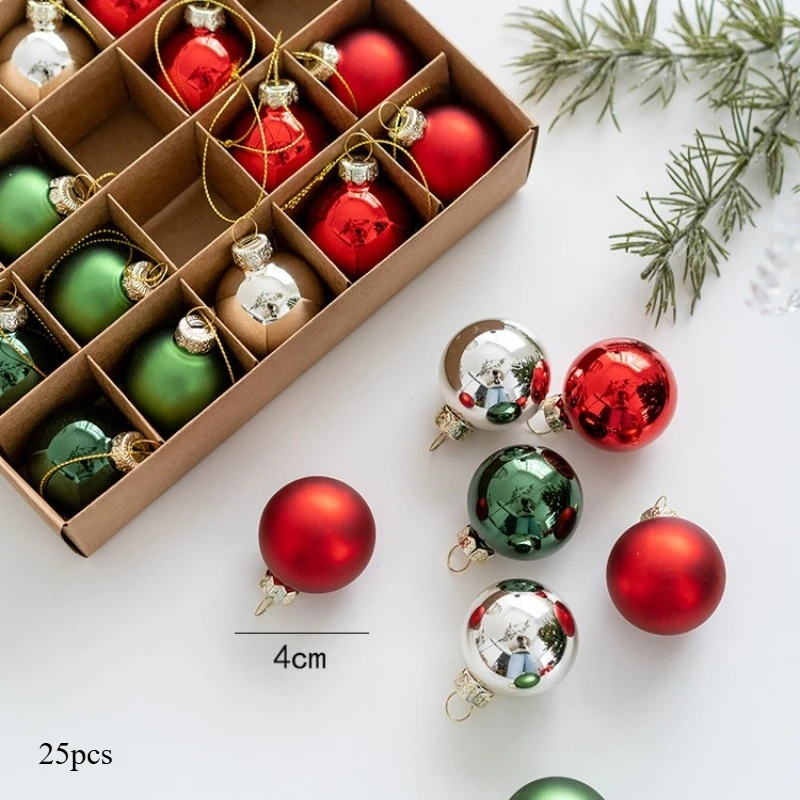 

25pcs/box 4CM Christmas Ball Ornaments Champagne Gold Red Glitter Ball Crafts for Xmas Tree Hanging Pendant Gift Navidad NewYear