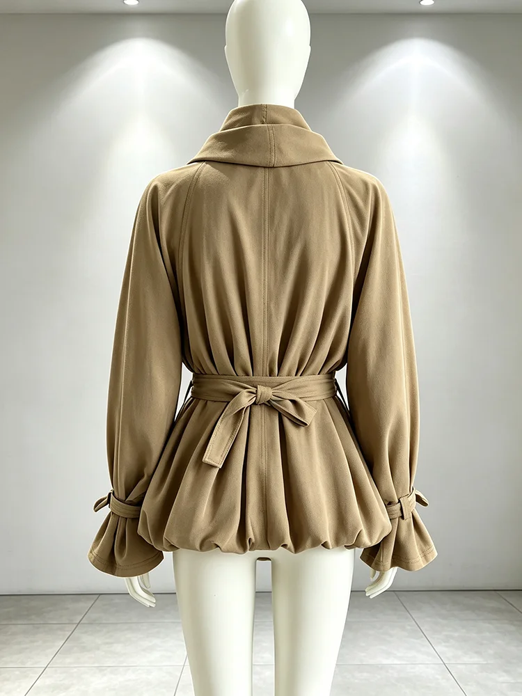 2026 Autumn/Winter New Arrival: Stylish, Versatile, Loose-Fit Cropped Jacket with Drop Shoulders and Waist-Cinching Tie