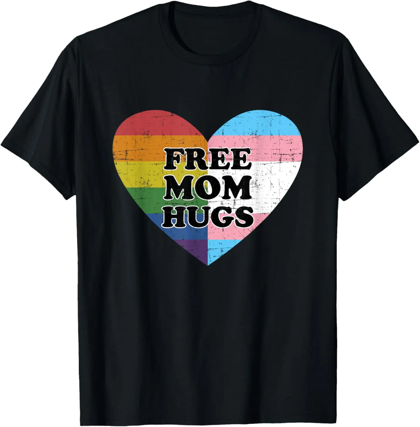 

Free mom hugs with rainbow and transgender flag heart T-Shirt
