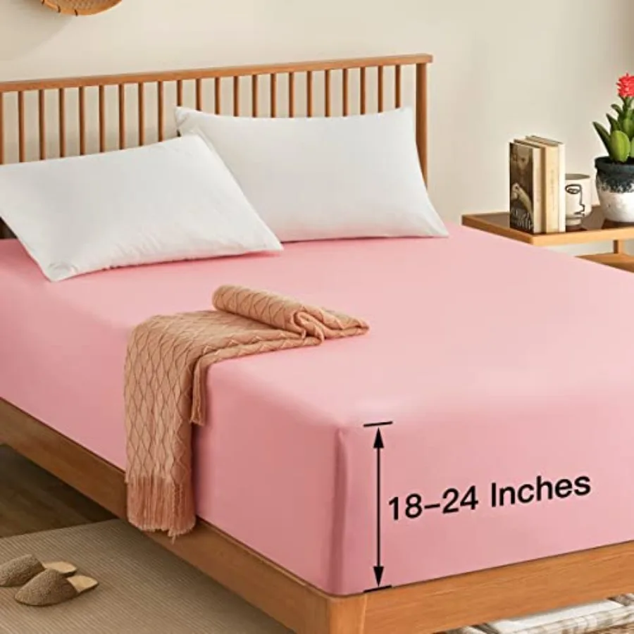 

King Extra Deep Pocket Fitted Sheet Only - 1800 Thread Count Hotel Deep Fitted Sheet Up to 24 Inches Mattr, Blush Pink Bottom S