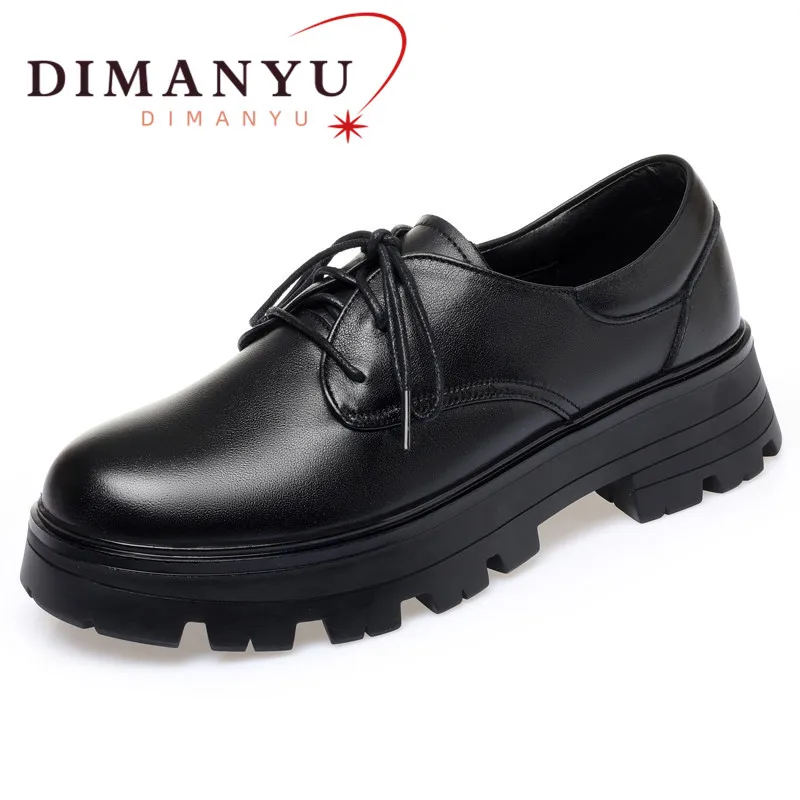 DIMANYU Women Shoes Platform Spring Genuine Leather Lace-up Fashion Women's Loafers British Style Ladies Oxford Shoes