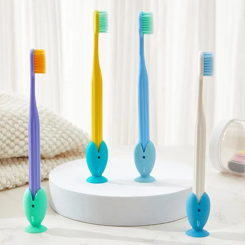 4PCS Fish Shape Toothbrush Holder Silicone Standing Toothbrush Storage Rack Portable Travel Toothbrush Head Protector Cover