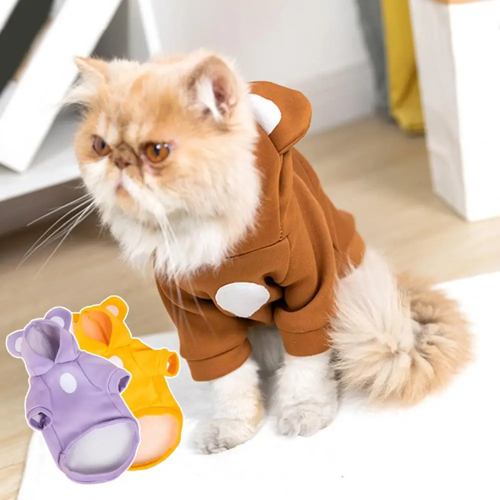 Cat Pullover Non-pilling Soft Dog Sweatshirt Bear Ears 	Pet Pullover Pet Cat Dog Hoodie Two-legged Clothes for Home