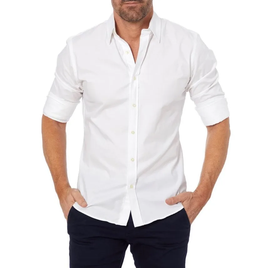 Camisa de negocios con cremallera para hombre, Camisa de algodón elástico de tela Oxford informal Universal para las cuatro estaciones, diseño