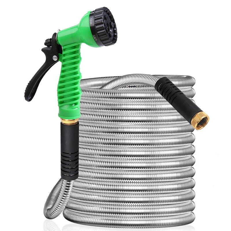 

1PC Garden Water Hose 304 Stainless Steel Heavy Duty Water Hose With 1 Nozzles for 7 Functions, No Tangle and Kink,Lightweight