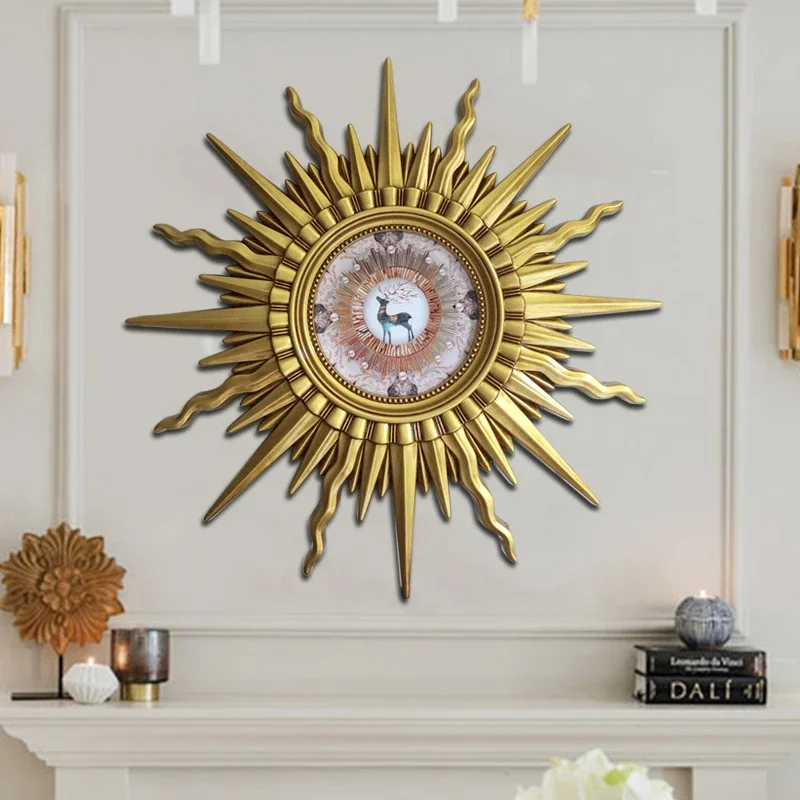 European style living room sun god decorative mirror, American style foyer mirror, wall mounted sofa wall mirror