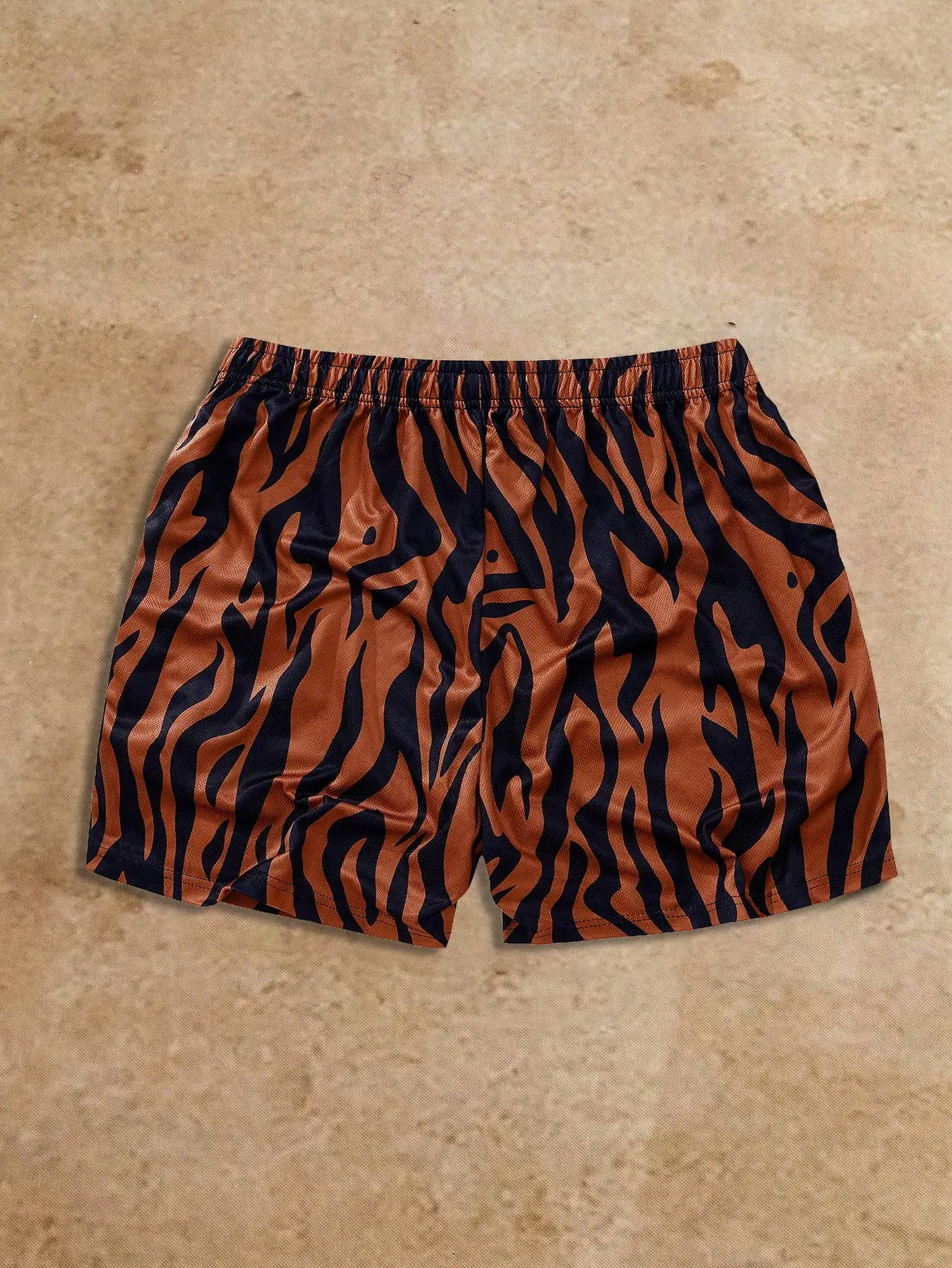 

Men's Tiger Stripe Print Casual Basketball Shorts Drawstring Waist Beach Summer Shorts