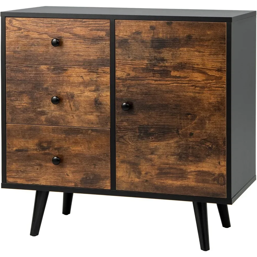 

Storage Cabinet with 3 Drawers and Door, Industrial Wood Accent Cabinet with Adjustable Shelf, Retro Farmhouse Sideboar