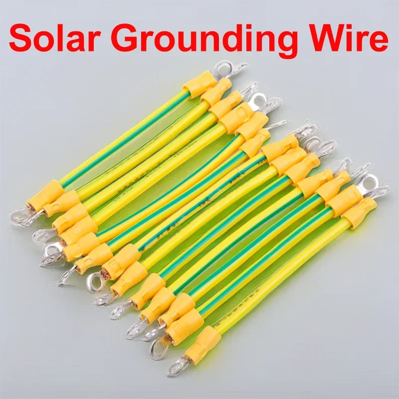 

100Pcs BVR Solar Photovoltaic Ground Wire with Terminal 10/12/14 AWG Earth Wire Hole Size 5/6/8MM Yellow-Green Flexible Copper