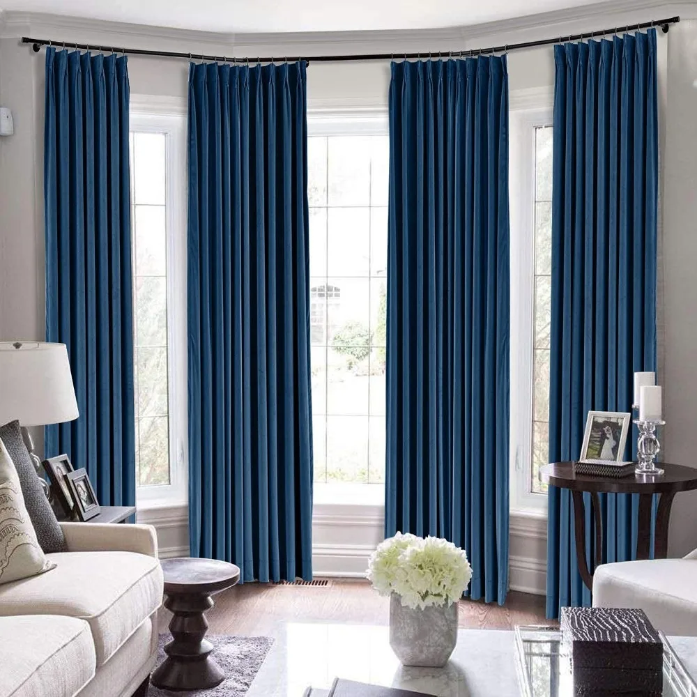 Navy Blue Double Pinch Pleated Curtains with Hooks for Living Room, Bedroom, and Bungalow, 96 Inch Wide Window Curtains Measurem