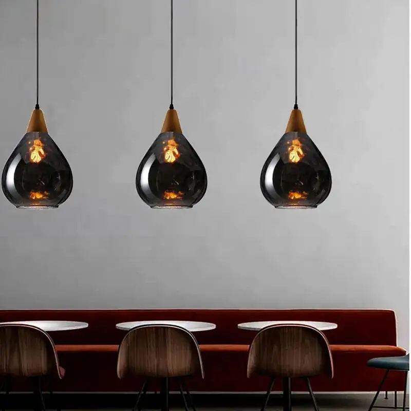 Modern Glass Hanging Lamp for Kitchen Dining Room Restaurant Bedroom Bathroom Amber Pendant Light Decoration Lighting Lamparas