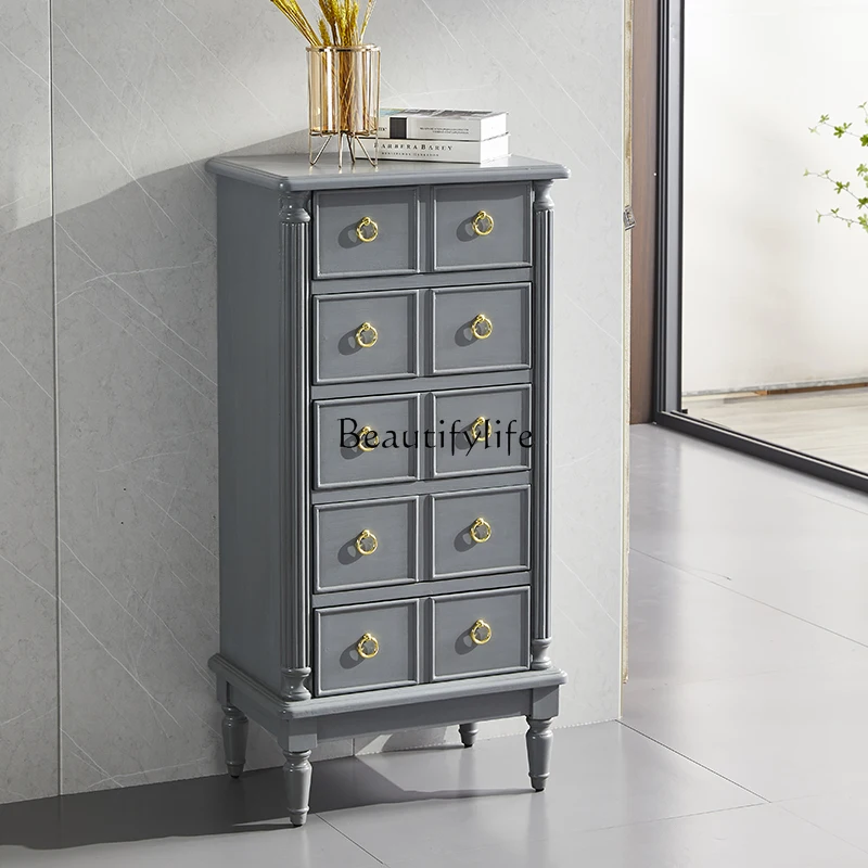 Modern Minimalist Solid Wood Chest of Drawers Bedroom Drawer-Style Storage Five Buckets Living Room Entrance Cabinet