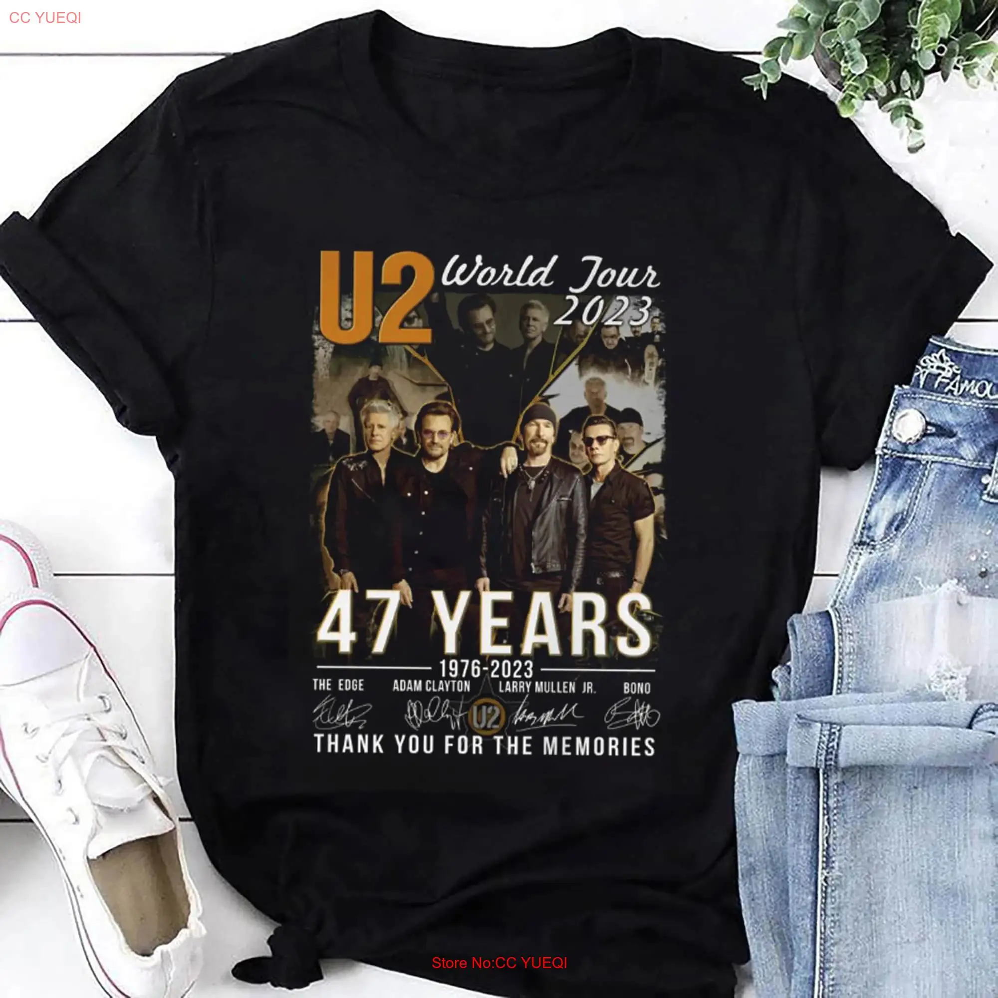 47 Years U2 Band Signature T Shirt Achtung Baby Tour 2023 Fan GifT Rock Joshua Tree long or short sleeves