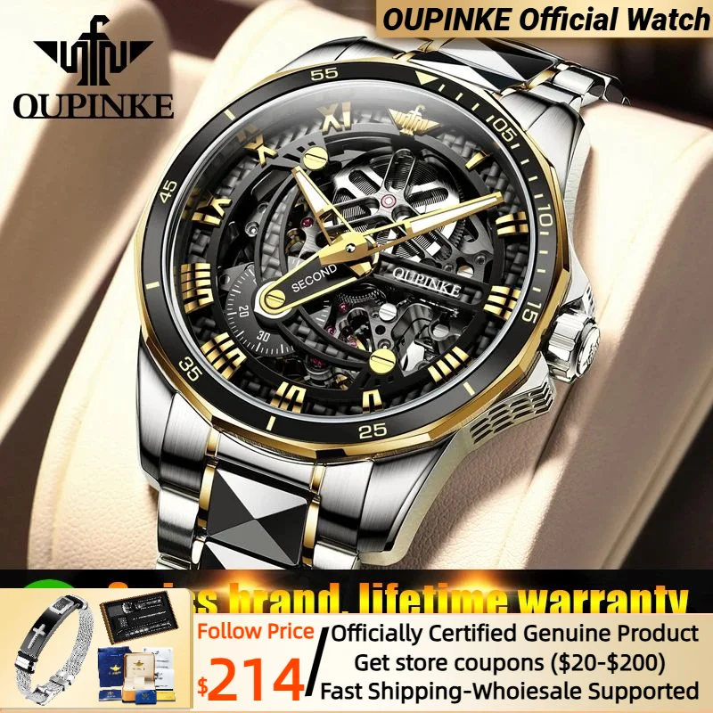 OUPINKE Men Mechanical Watch Sapphire Glass Automatic wristwatch Luxury Tungsten Steel 50m Waterproof Business Sport Men Watches