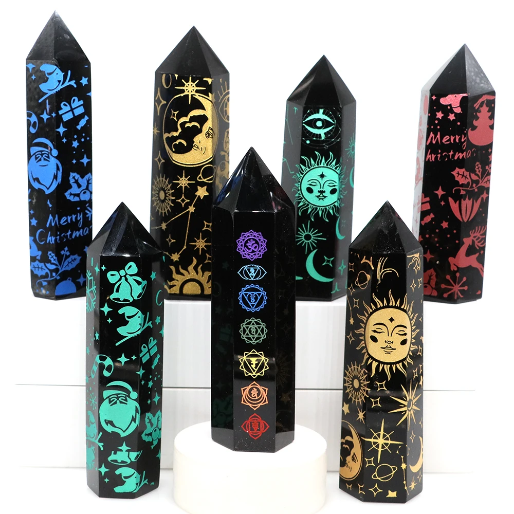 

80~100MM Witchcraft Point Wand Natural Stones Crystals Black Obsidian Chakras Energy Collector Mineral Healing Gem Room Decor