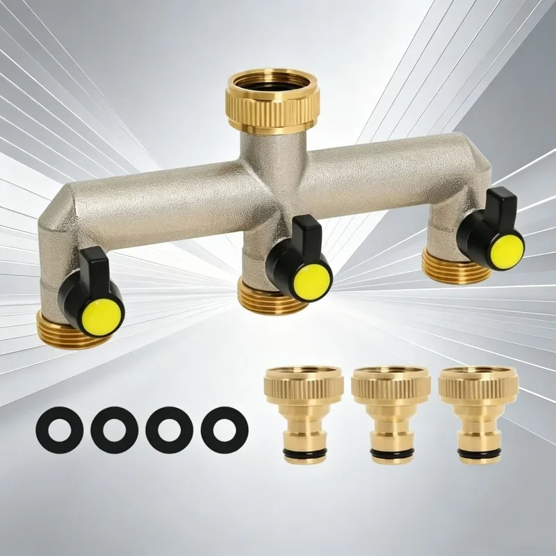 3/4 Black Triple Way Irrigation Hose Splitter Double Outlet Adapter For Yard Garden Plant Watering Pipeline Fitting Parts