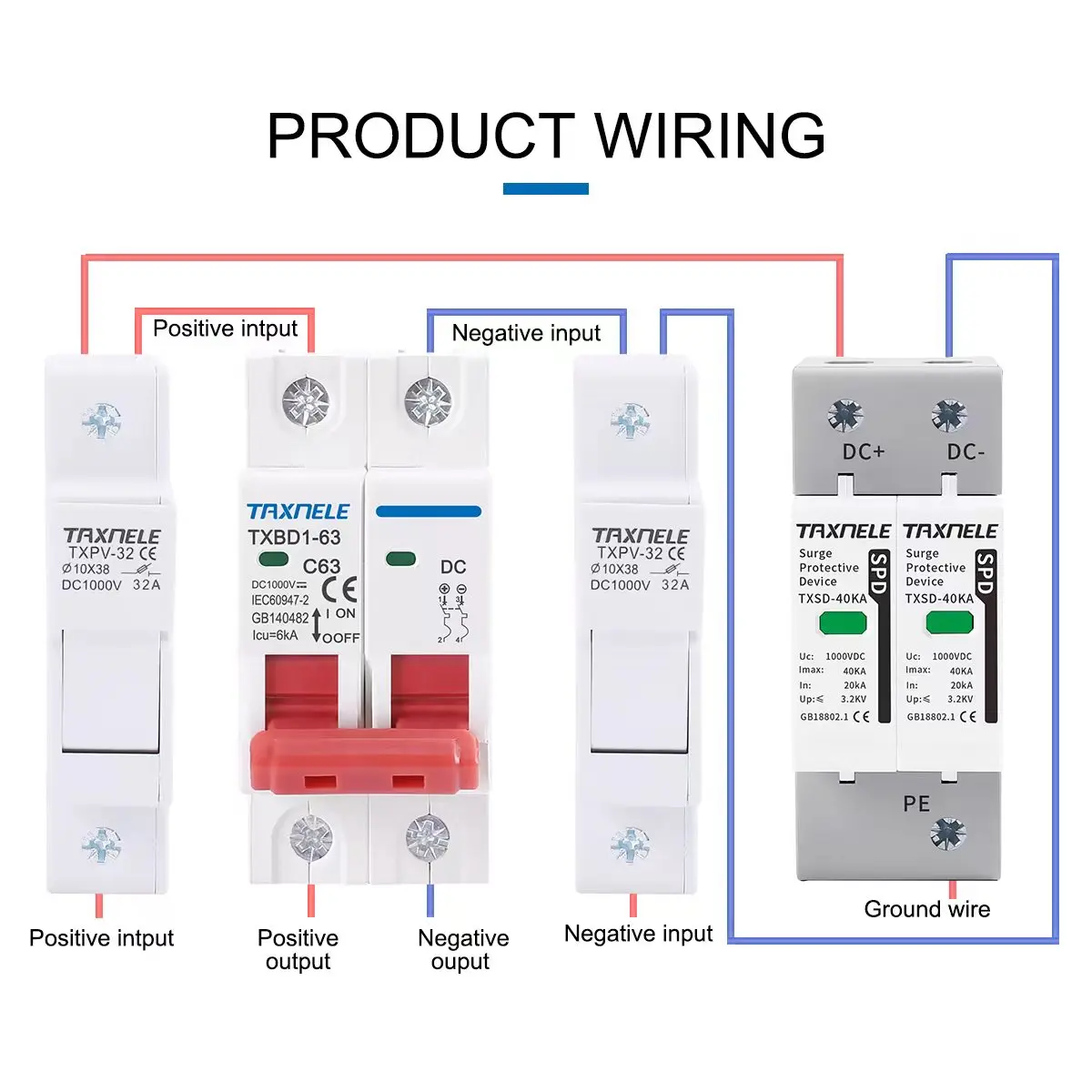 2P DC 1000V Solar Mini Circuit Breaker Battery Switch 6A 10A 16A 20A 25A 32A 40A 50A 63A DC MCB for Photovoltaic PV System