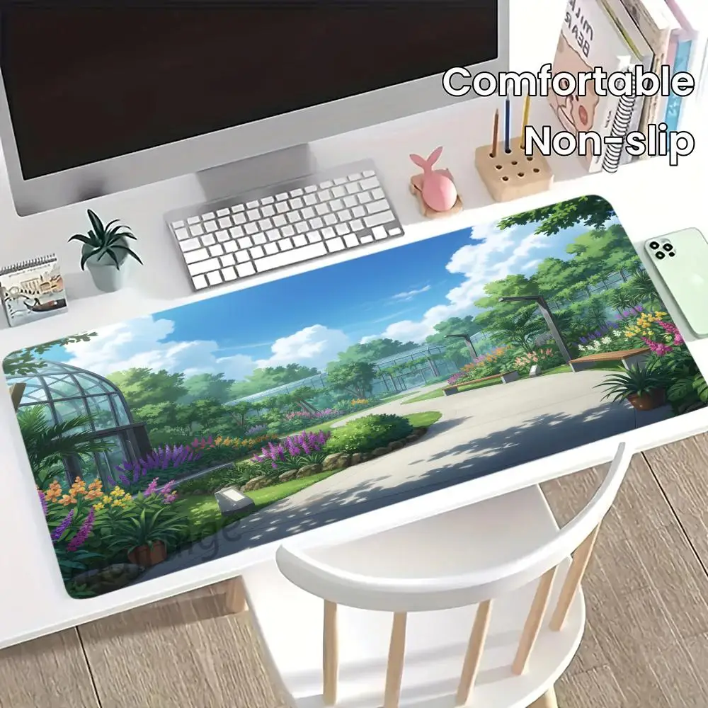 

Botanical Garden Theme Mouse Pad Large Computer Office Game Table Mat XXL Rubber Anti-slip Stitched Keyboard Mats Long Desk Pads
