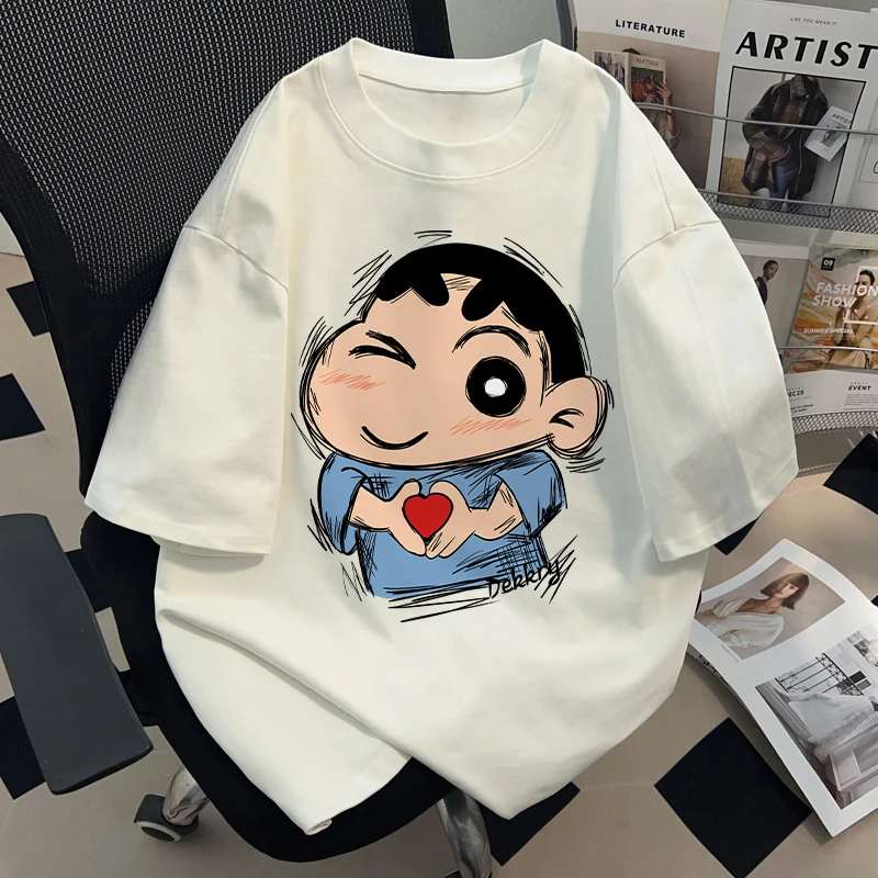 

Miniso Anime Crayon Shin-chan Summer White Short Sleeve T-shirt Cute Cartoon Casual Loose Couple Round Neck Top Birthday Gift