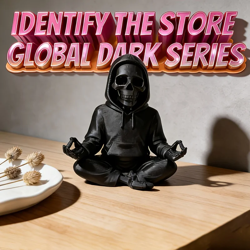 Gothic Hooded Skeleton Statue 3D Printing Yoga Pose Skull Mini Figurine Zen Ornament Decor Ornaments for Home Desktop Room Gifts