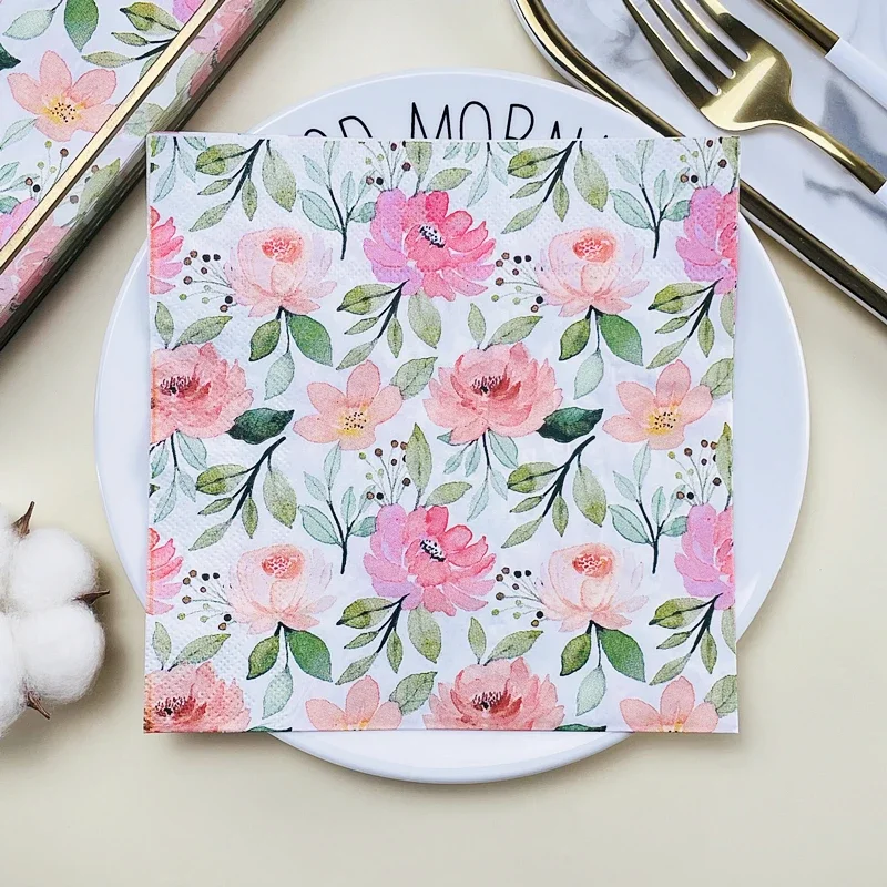 20pcs/Pac Flower Printed Paper Napkin Birthday Wedding Party Table Setting Paper Cafe Mouth Cloth Colourful Paper Placemat