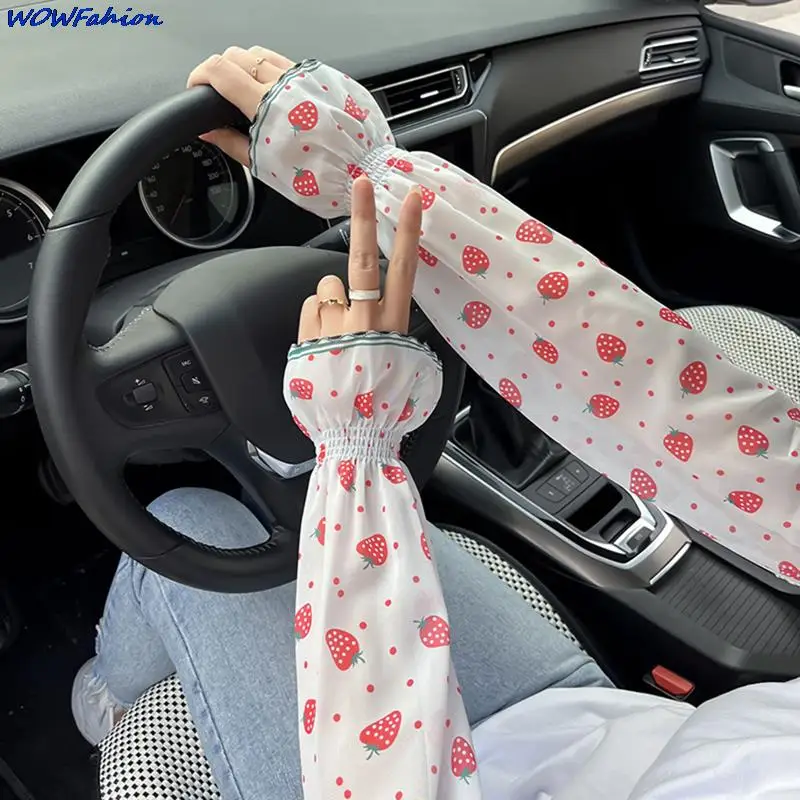 Loose Sunscreen Driving Ice Silk Fruit Print Sleeve Female Long Length Uv Protection Trumpet Sleeve Arm Arm Glove Ice Sleeve