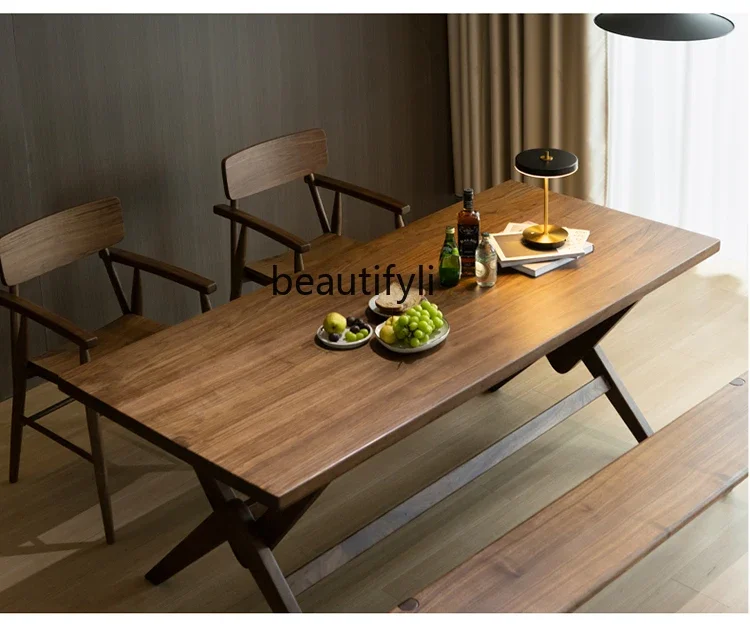 

North American black walnut dining table Nordic, rectangular table Household Japanese workbench Desk