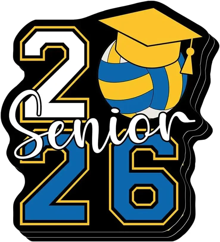 

3PCS Senior 2026 Volleyball Vinyl Stickers Graduation Cap Class of 2026 Waterproof Decals for Laptops Water Bottles Cars Decor