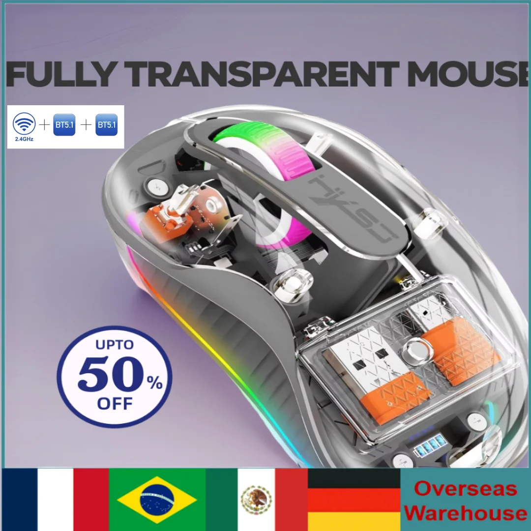 

New Fully Transparent Mouse Magnetic Suction Mute Rechargeable Led Lamp Intelligence Bluetooth Wireless Tri-mode Office Gifts