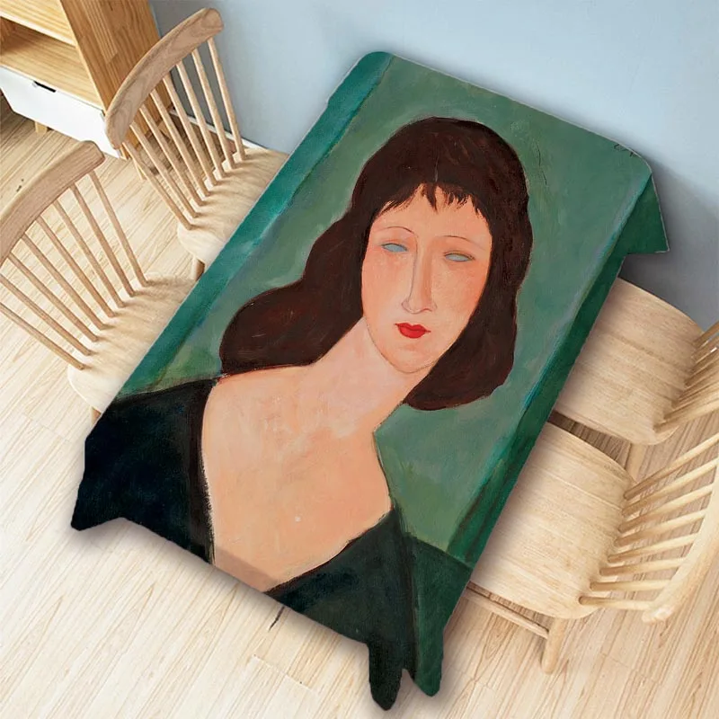 Modigliani Italian Artist Abstract Surrealism Portrait Oil Painting Wall Tapestry Water Resistant Cotton Linen Table Cloth Cover