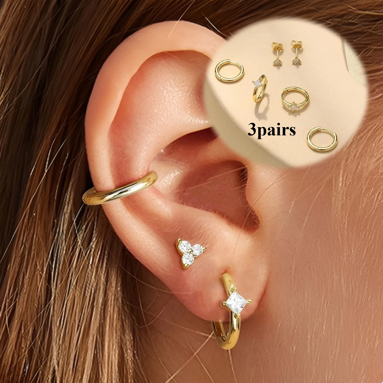 

3Pack Stackable Hoop Earrings Set For Cartilage Helix Piercing Gold Plated Tiny Hoops Dainty Jewelry For Women Hypoallergenic