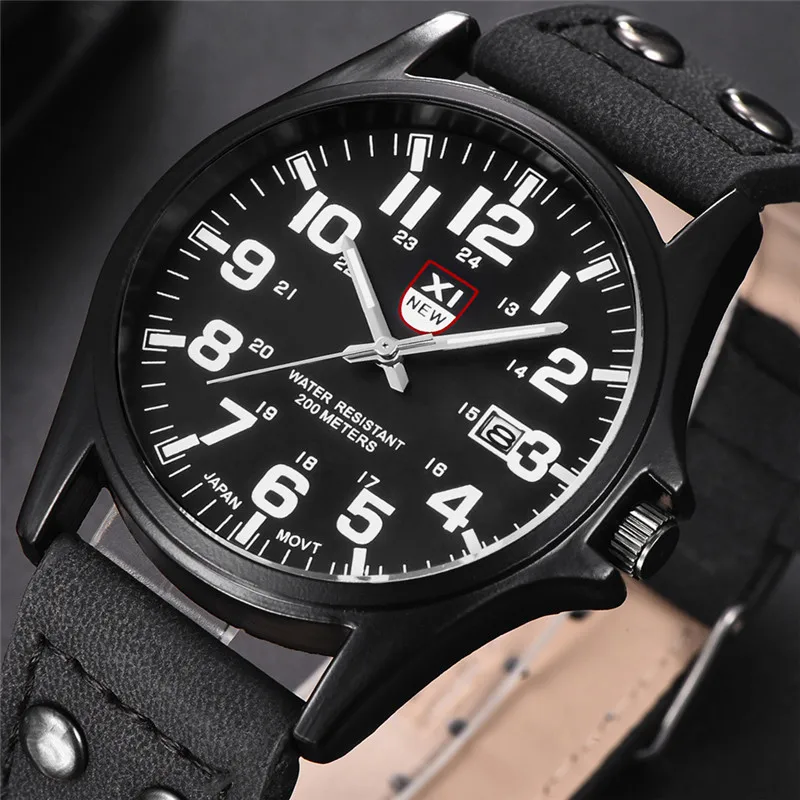 Genuíno xinew marca relógios masculinos preto estudantes moda pulseira de couro esportes data quartzo relógio de pulso montre homme reloj hombre