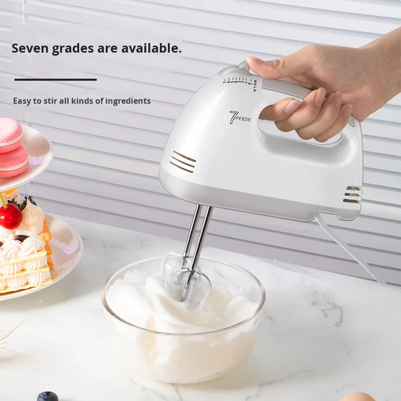 

Electric Egg Beater Home Use Mini Cream Beater Baking Mixer Cake Whipper Handheld Dough Hook Plastic Housing 7-Speed