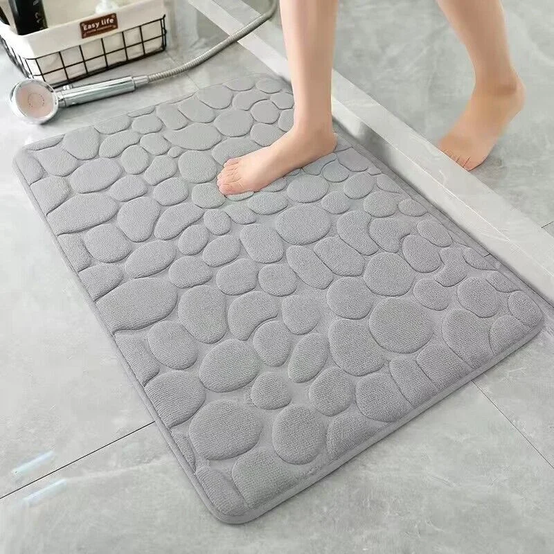 1 alfombra de baño de guijarros en relieve, alfombrilla absorbente de espuma viscoelástica, alfombra de puerta antideslizante, alfombrilla de suelo interior, accesorios de baño