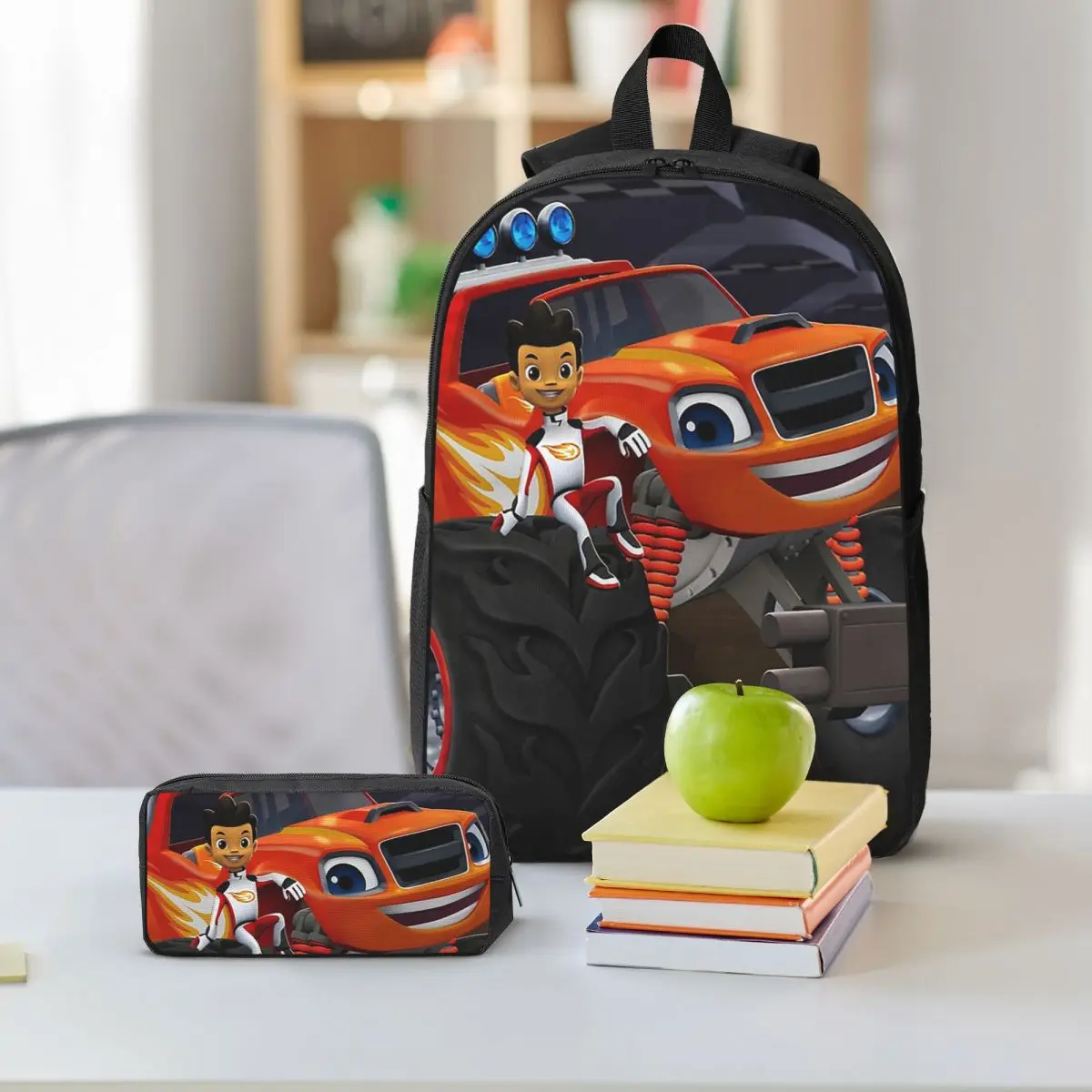 Blaze And The Monster Machines Backpack Boys Girls BookBag School Bag Shoulder Bags 3ps Insulated Lunch Bag Pencil Case