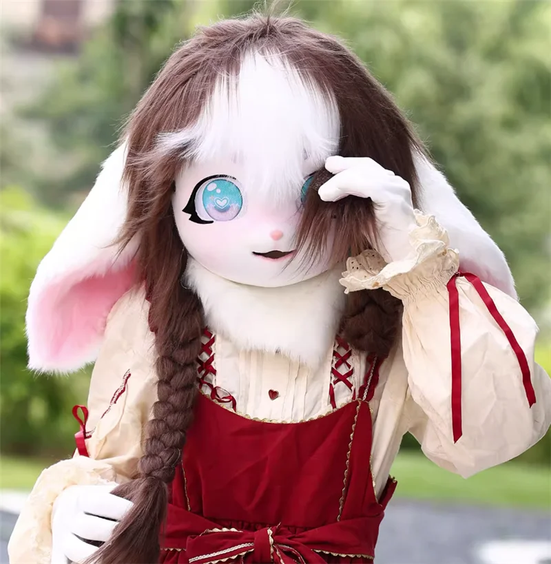 Tête en fourrure lapin poupée Animal Cosplay Costume enfant cadeau Fursuit tête Kigurumi Kig masque en fourrure Cosplay Costume